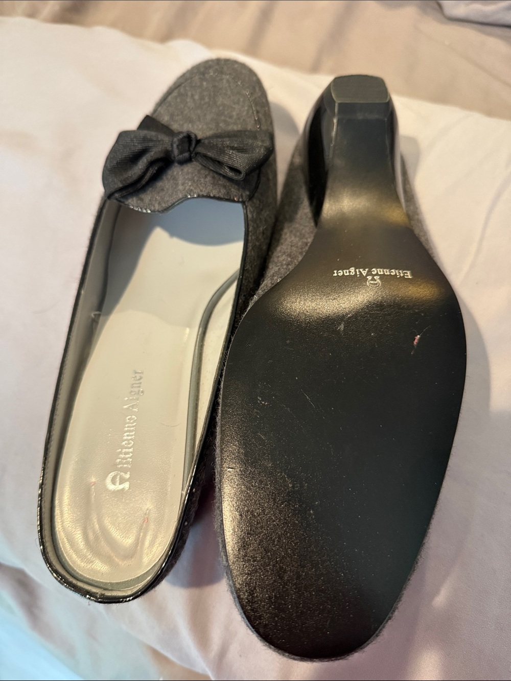 Etienne Aigner Gray Bow-Accent Slip-On Flats